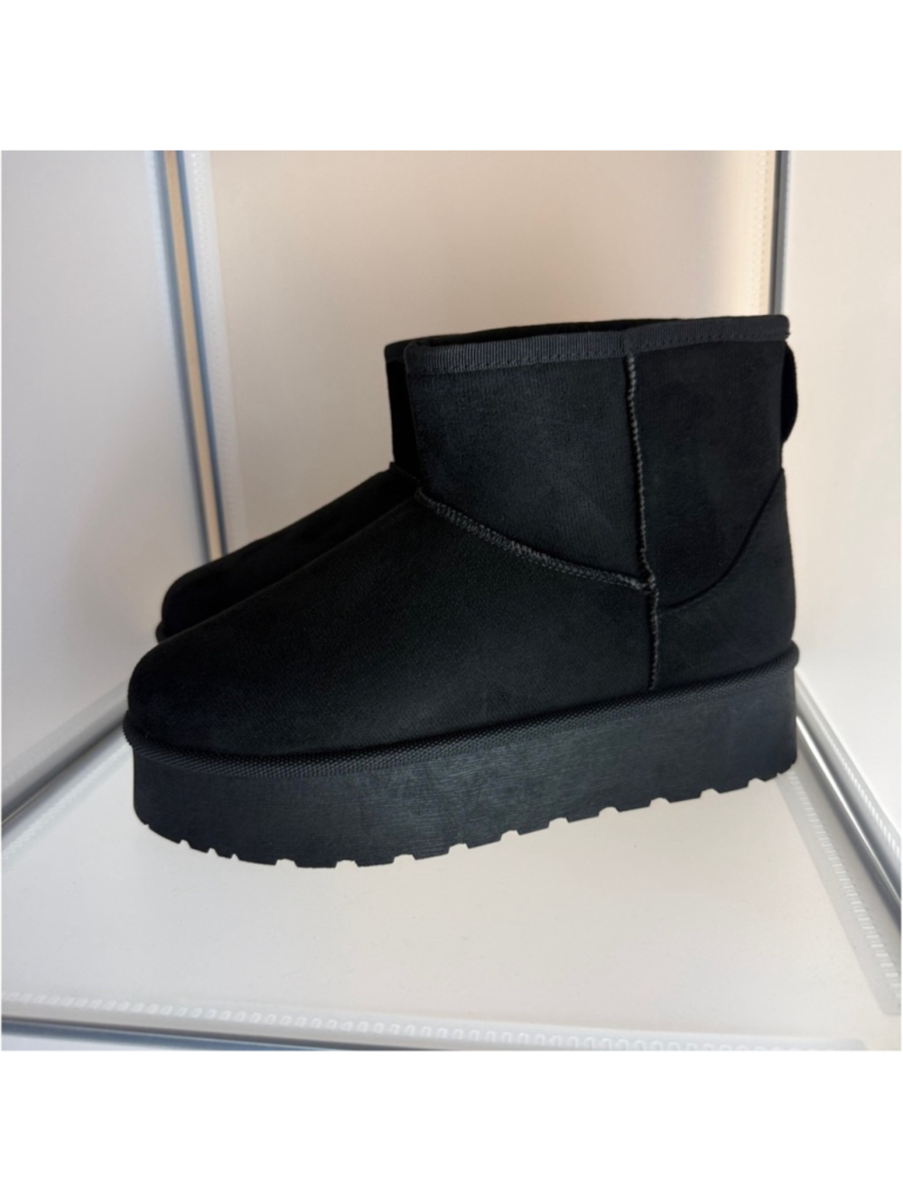Women's Furry Faux Suede Ankle Platform Booties Black Size 6.5 New - Picture 5 of 8